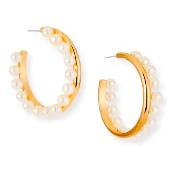 Tory Burch pearl fringe gold hoop earrings - Picture 4 of 5